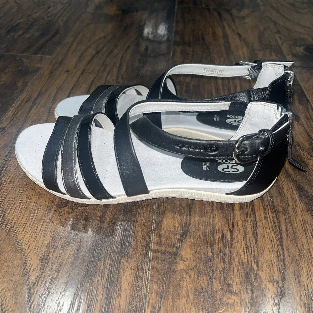 Geox Black Leather Strappy Sandals  Women's Size US 6.5 (37) NWOB